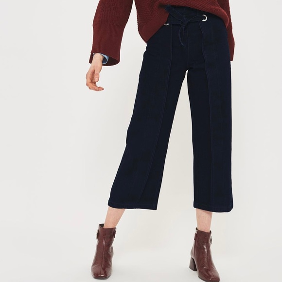 Topshop Denim - Topshop MOTO Indigo Cropped Wide Leg Jeans